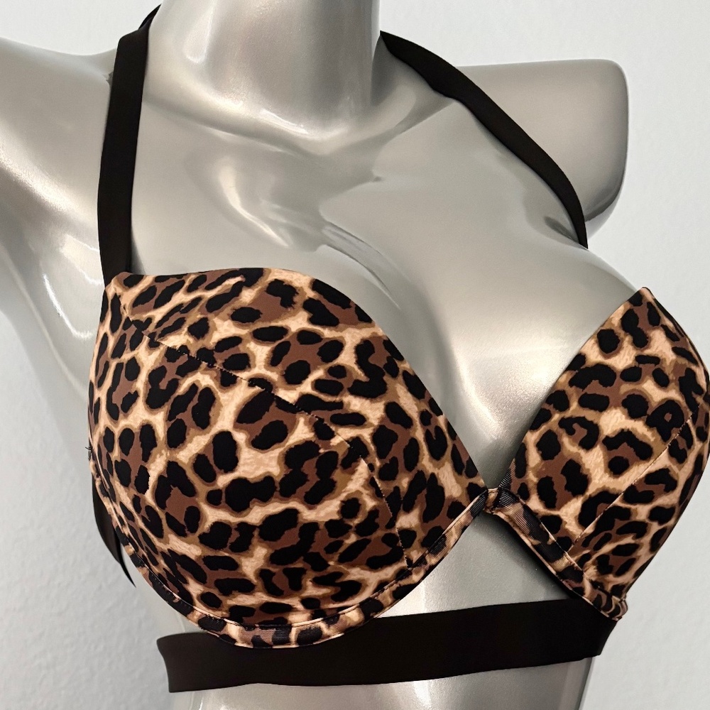 Victoria's Secret Swim Bikini Top True Cat Leopard Underwire Push Up Banded Nwt